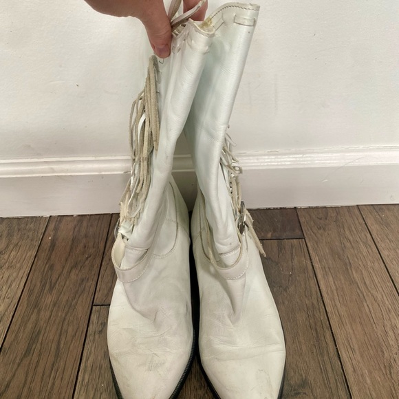 White Fringe REAL leather Western Women's Boots - Picture 6 of 8